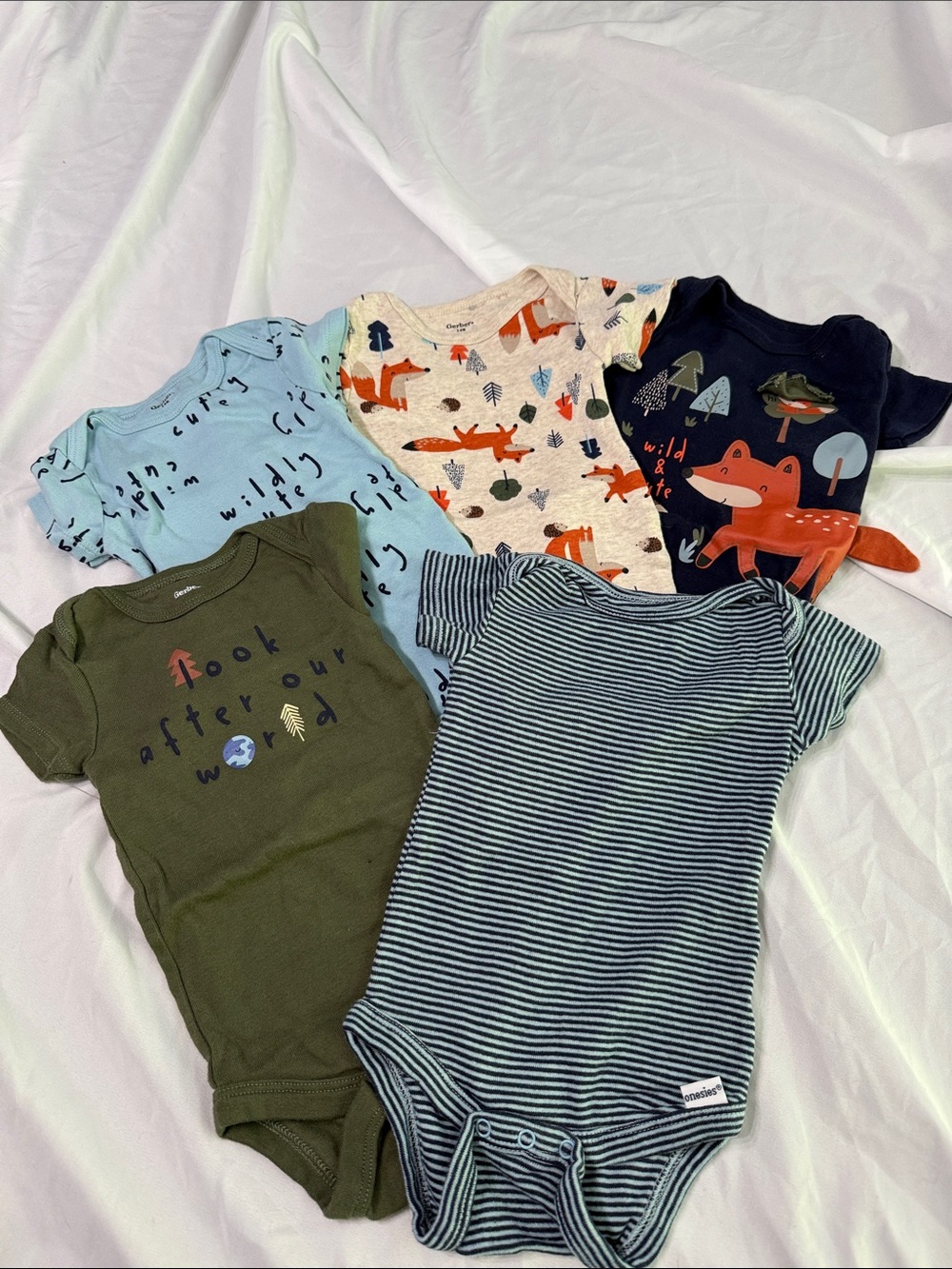 Gerber Baby Bodysuit Bundle in Blue, Green, Navy, Cream, Light Blue